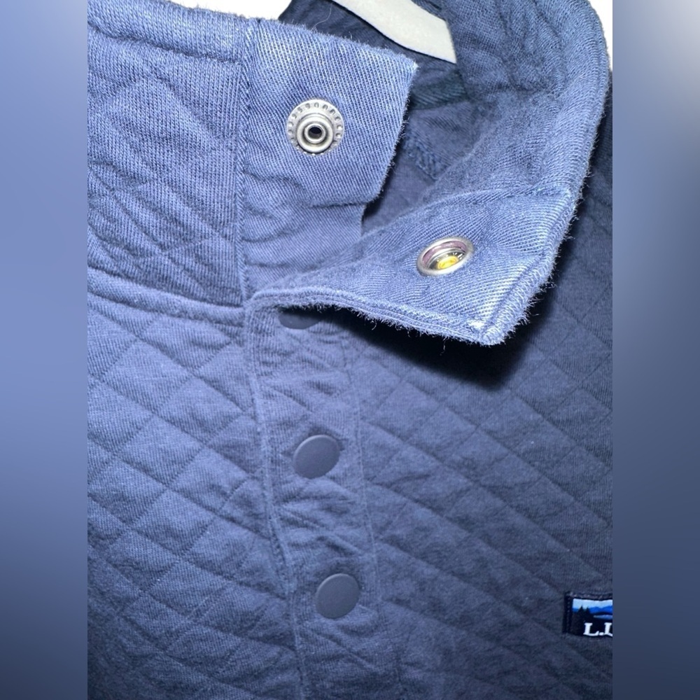 L.L. Bean Quilted Snap Pullover Sweatshirt Navy Blue Size Large - Picture 10 of 10